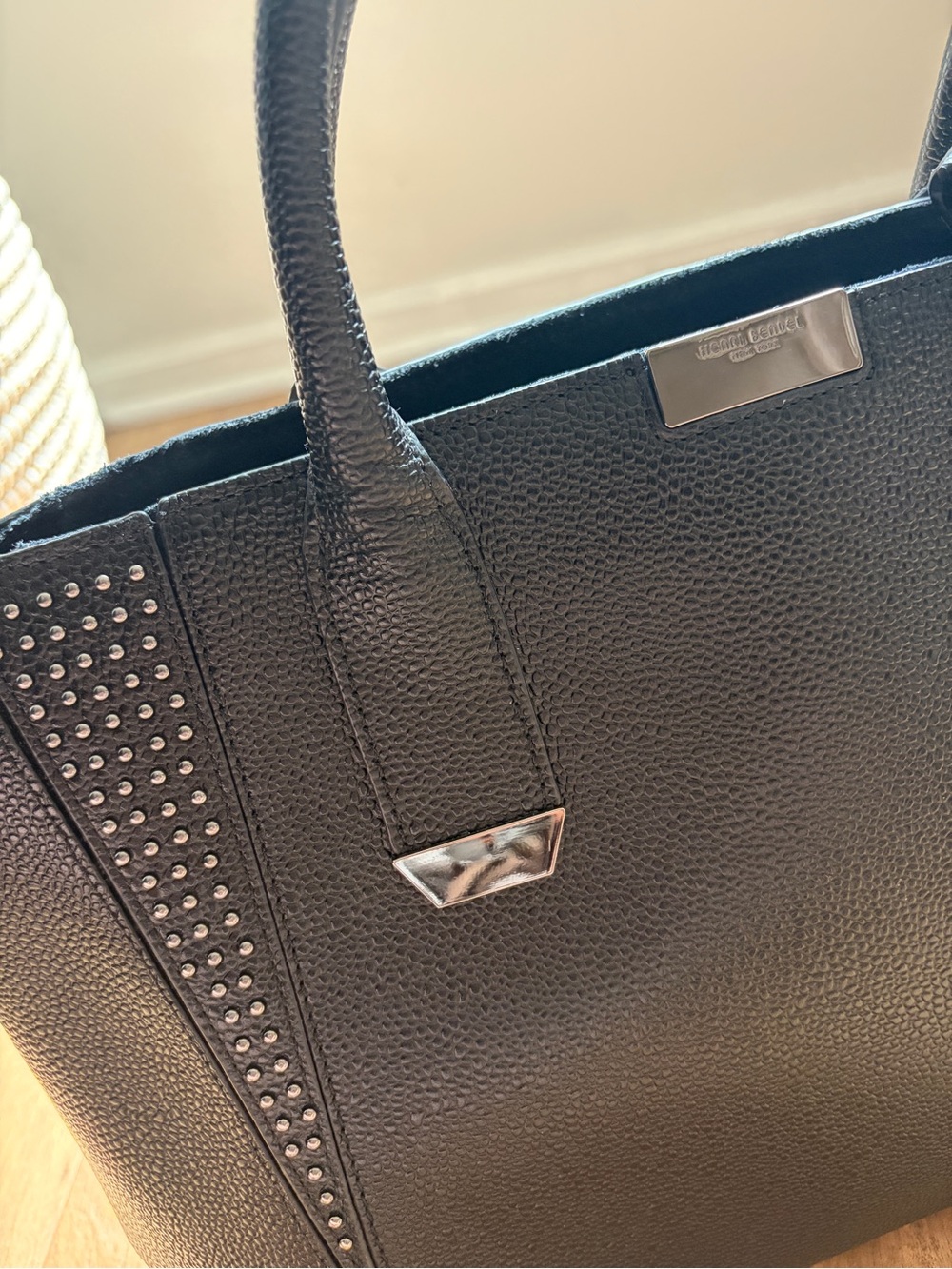 Henri Bendel Black and Silver Pebbled Leather Handbag w/ Crossbody Strap - Picture 2 of 10